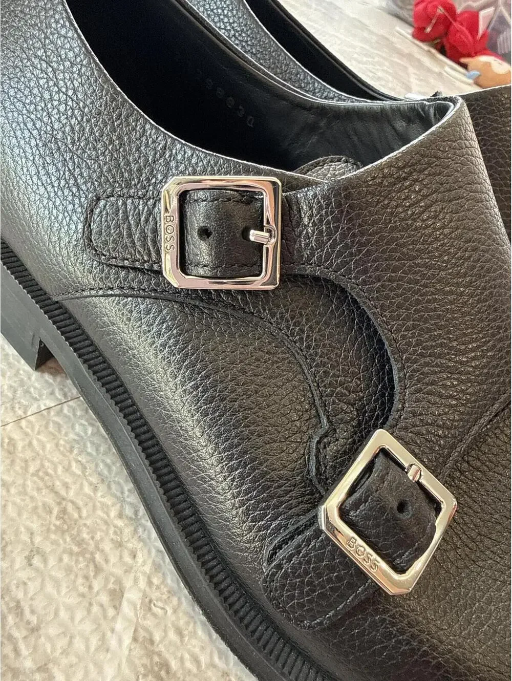 BOSS Black Leather Double Monk Strap Dress Shoes Size 7